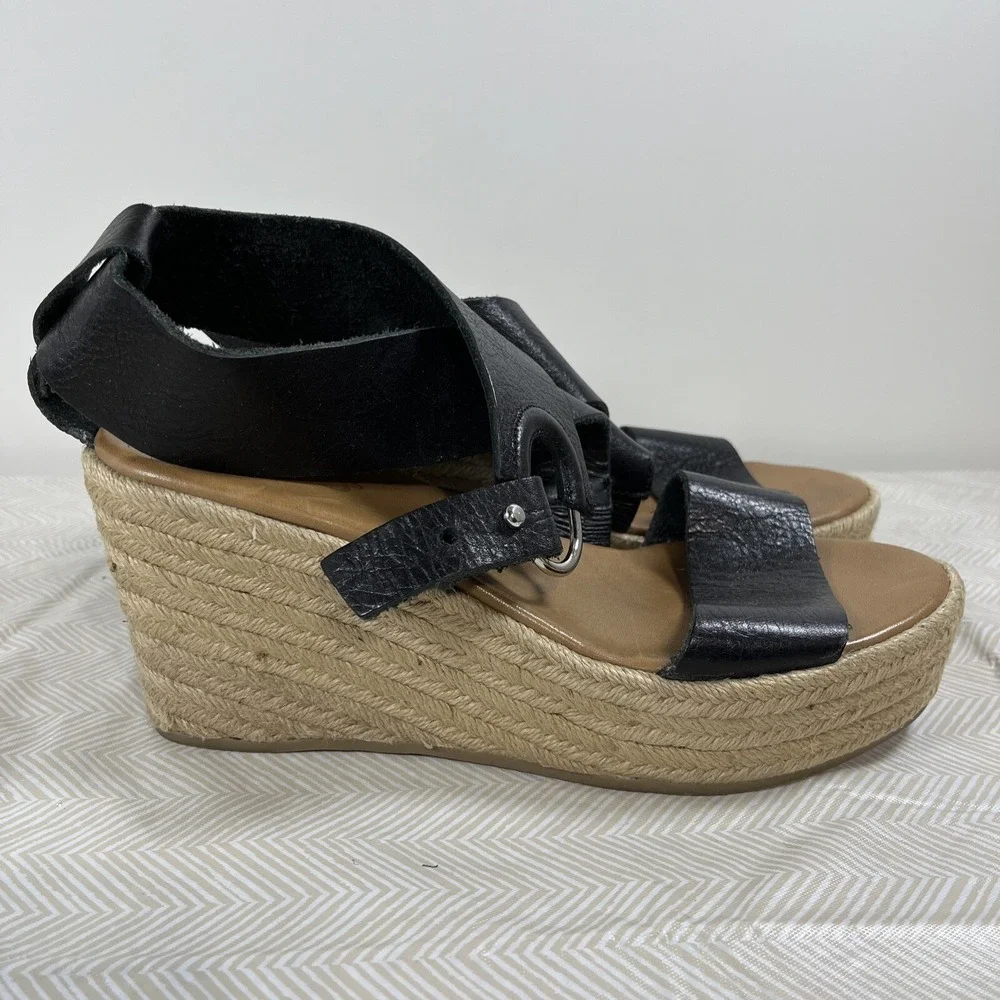 Inuovo Womens Freeman Espadrille Wedge Sandals Black Sz 39/9 Platform Y2K Preppy